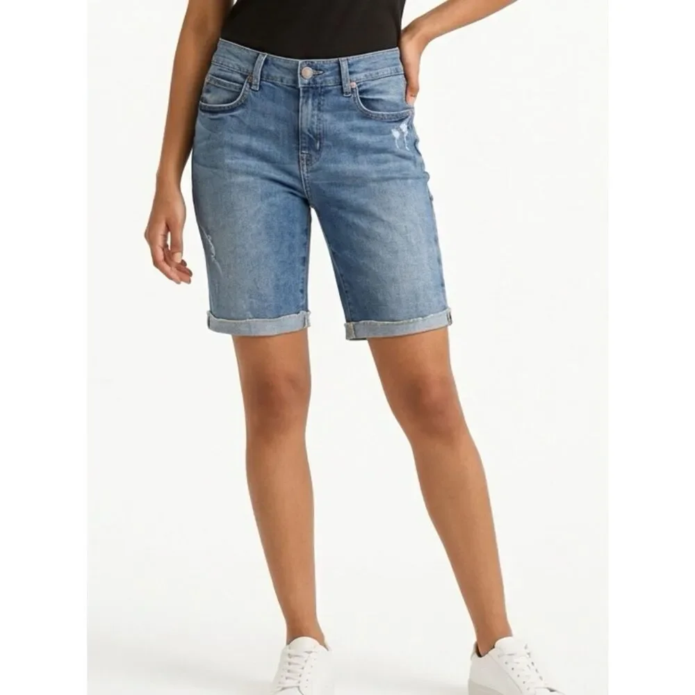 ANTHROPOLOGIE | LEVEL 99 Bermuda Length Denim Jean Shorts Women’s Waist Size 27 - Picture 1 of 9